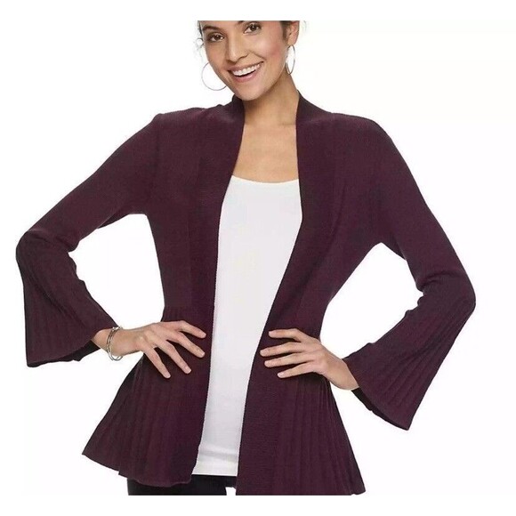 Apt. 9 Women's cardigan Medium plumeria ribbed cuffed bell‎ sleeves long sleeve - Picture 1 of 6